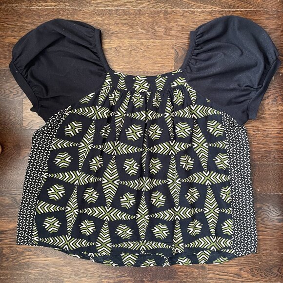 Maeve Anthropologie Catania Green/Black Top Blouse-Large - Picture 8 of 11